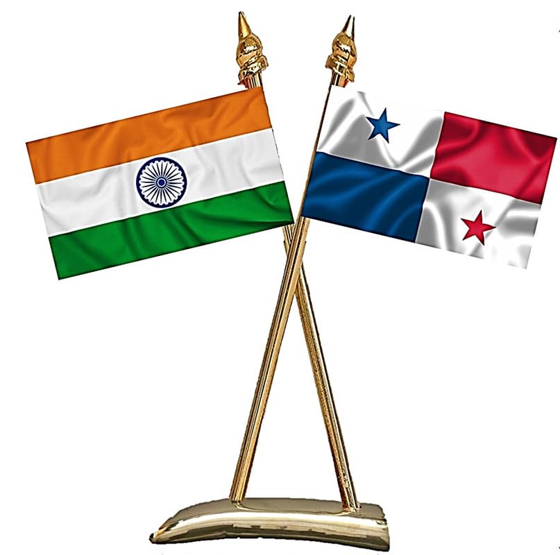 PANAMA & INDIA Miniature Flags - Shining & Bright Cotton Cloth with Criss-Cross Classy Brass Base Table Stand-image-45