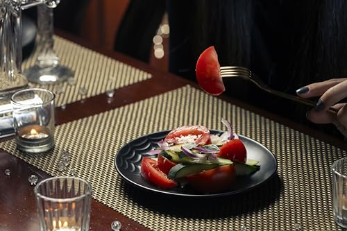 Nomnu Spiderweb Dinnerware Set (12 Pieces) - 4 Dinner Plates, 4 Salad Plates, 4 Bowls - Black Matte Porcelain Goth Dinnerware Set - Halloween Spooky Creepy Dishes Gothic Gifts