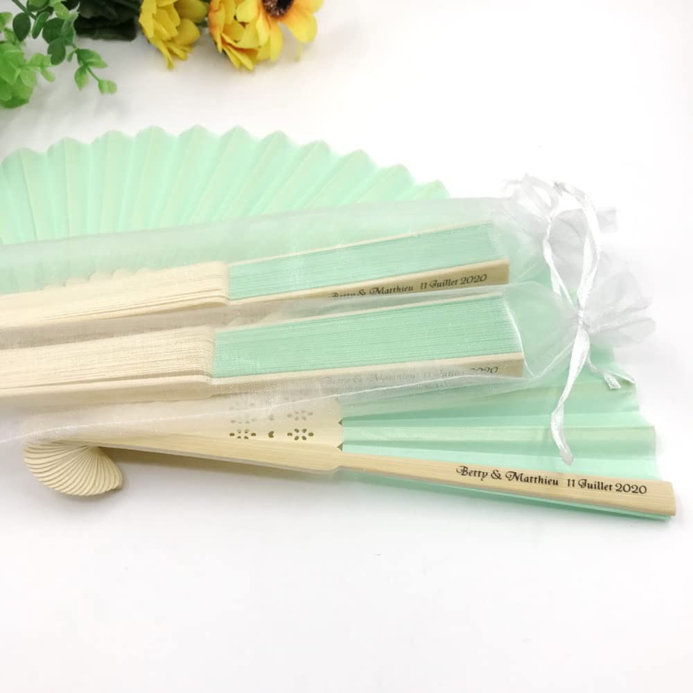 jifu Abanico Personalizado con Nombre,Ventilador de Papel de Bambú Plegable Mano Ventilador para Decoraciones de Bodas,Personalizada,Fiestas, Bailes,DIY (Beige,50pcs)