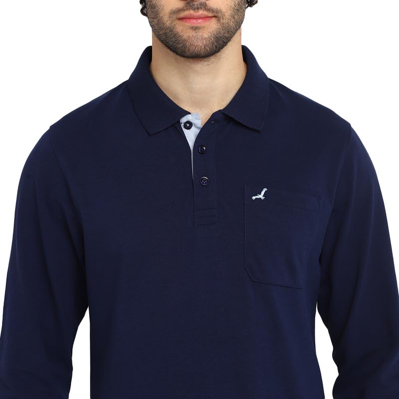 Image of AMERICAN CREW Men's Cotton-Poly Regular Full Sleeve Polo T-Shirt with Pocket