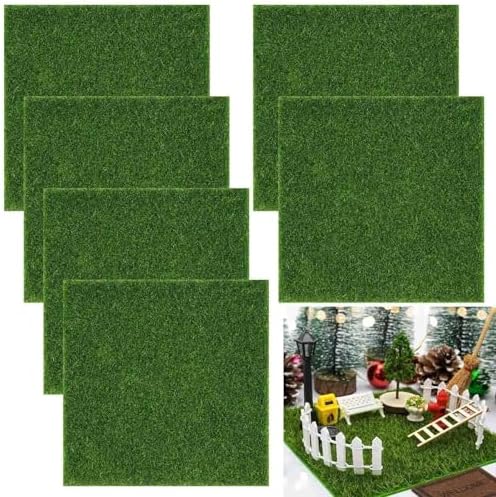 6 Pieces Artificial Grass, 15 x 15 cm Fake Grass Mat, Miniature G...