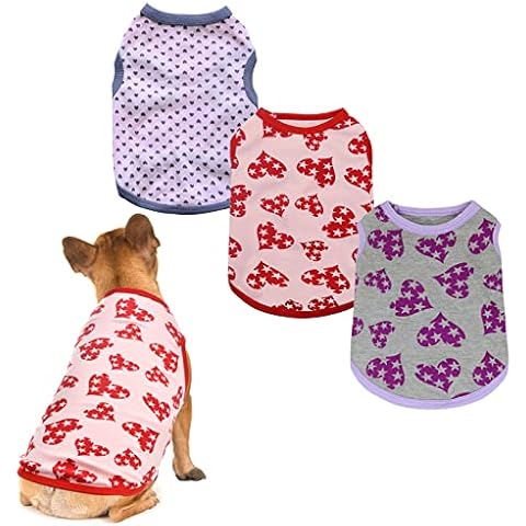 CooShou 3 Stück Hunde-Urlaubs-Hemden, Haustier-Valentinstags-Kleidung, Outfit, Rosa, Rot, Herzmuster, Welpenhemd, Hund, Frühling, Sommer, Shirt für kleine Rassen Cover