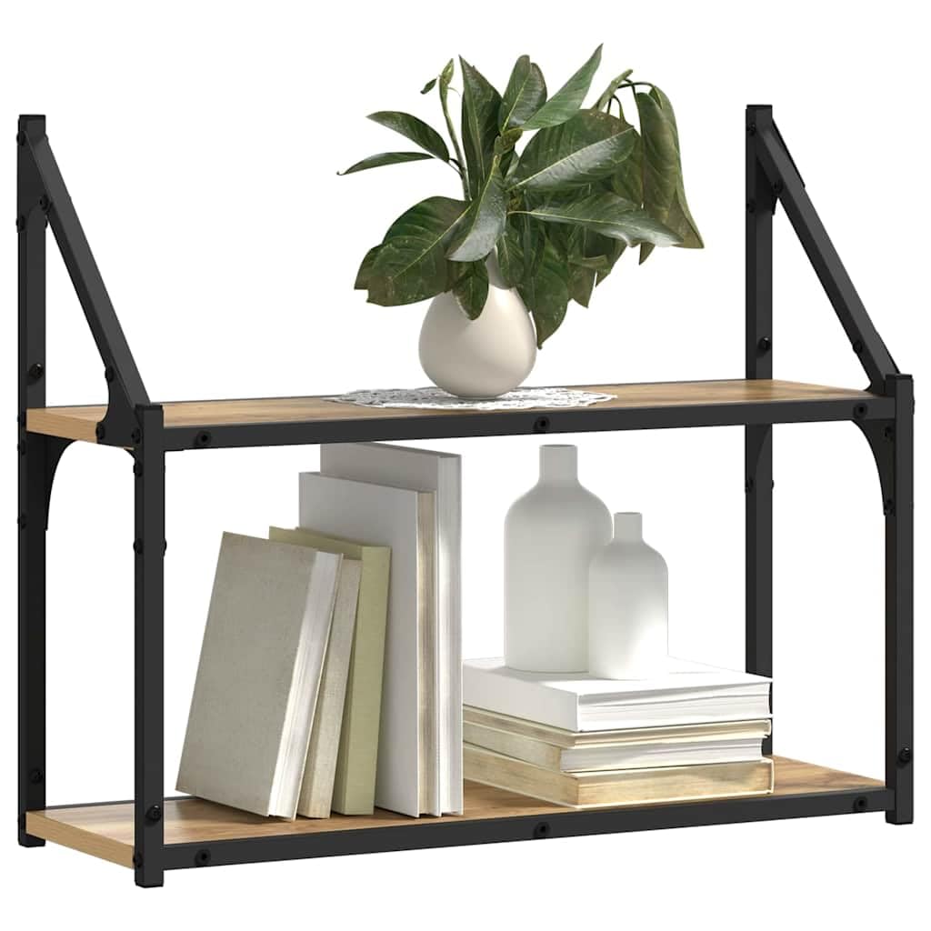 Matte Oak Engineered Wood Floating Wall Shelf | This 60x21x51 cm modern organizer is ideal for displaying books and decor in the living room, bedroom, or kitchen.
