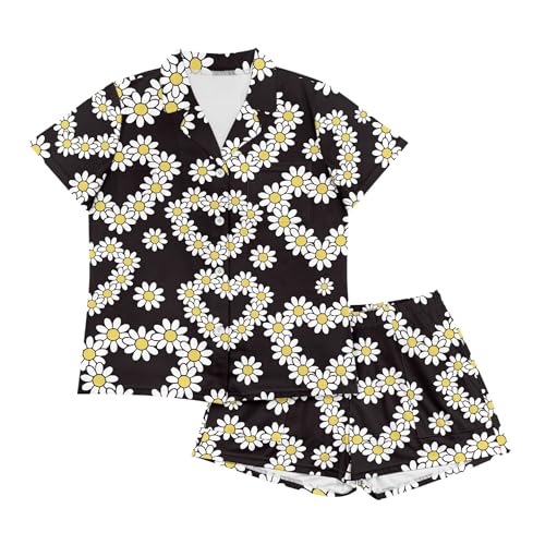 Image of Pjs Womens Short Sleeve Button Down Pajamas Set Two-Piece Nightwear with Pockets