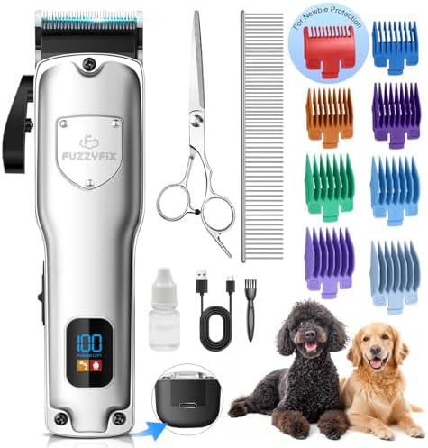 Dog Clippers for Grooming for Thick Heavy Coats, Professional Low Noise Dog Grooming Clippers Supplies Kit Rechargeable Stainless Steel Hair Trimmer with Ceramic Blade for Dogs Cats Pet