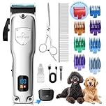 FuzzyFix Dog Clippers for Grooming for Thick Heavy Coats, Professional Pet Grooming Clippers Supplies Kit Low Noise Rechargeable Stainless Steel Hair Trimmer with Ceramic Blade for Dogs Cats Animals