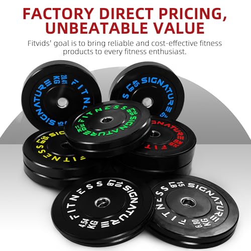 Image of Fitvids 2-Inch Olympic Rubber Weight Plates Sets, Bumper Plates Set with Barbell for Strength Training, 390 Lbs Set, Color