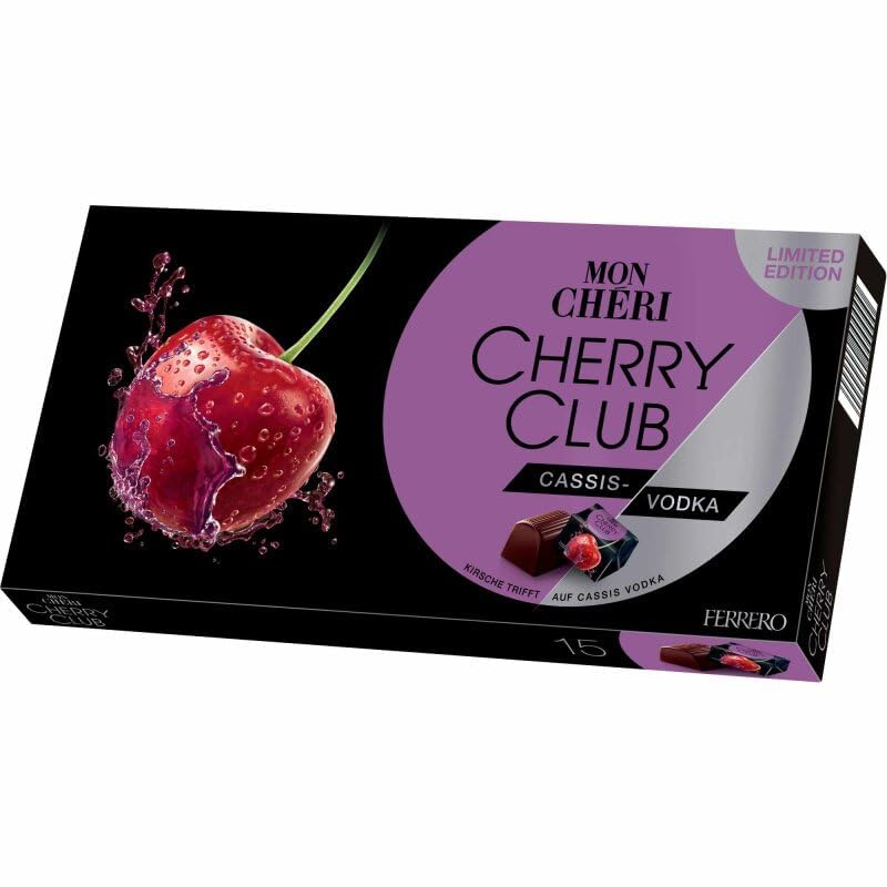 Mon Cheri Cherry Club Cassis Winteredition 2025, 15 Pralinen, Kirsche in Wodka mit Cassis, 157g