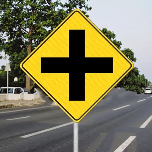 24" x 24" Waterproof Aluminum Cross Road Sign - Durable 4-Way Intersection Metal Sign with Rust-Resistant Finish & Easy Installation Accessories for Posts