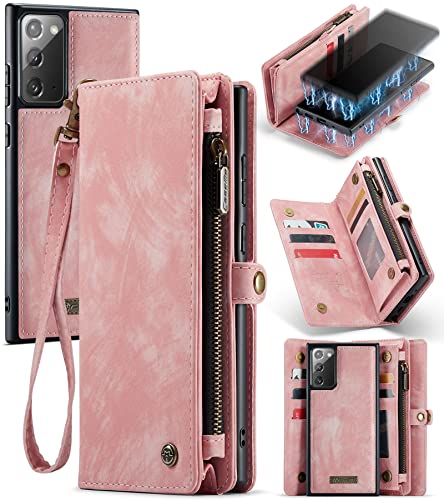 Étui Portefeuille Samsung Note 20 Antichoc Amovible avec Cordon Anti-Chute Rose