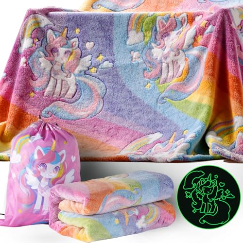 Mharbor UFB01 Glow In The Dark Rainbow Unicorn Flannel Throw Blanket cover