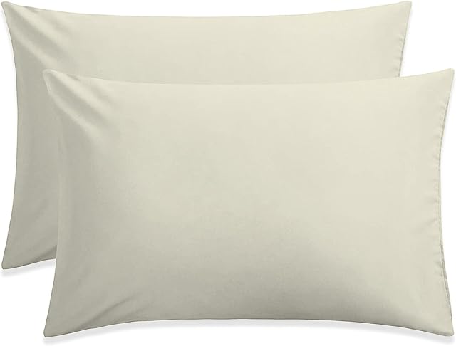 Amazon Brand  Umi 100% Cotton Percale Housewife Pillow Cases, 200 Thread Count, Crisp & Cool, 2 Pack Standard Pillow Cases - 50x75cm - Cream Colour