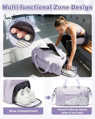Image of Gym Bag for Women,Travel Duffel Bag with Shoes Compartment Personal Item Carry On Overnight Bag for Mens Weekender Bag Training Handbag Sports Gym Tote Bag Yoga Bag Purple
