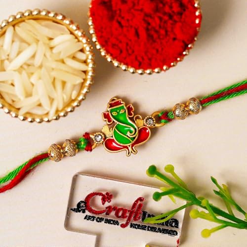 Image of eCraftIndia Blessing Lord Ganesha Rakhi for Brother Bhaiya | Raksha Bandhan Rakhi for Bhai