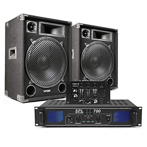 Complete DJ PA Sound System Kit - 2x Max 15 Passive Speakers, Power Amplifier, DJ Mixer with Crossfader, 3-Way Speaker Setup, 2000W Power Ideal for Parties & Medium-Sized Venues (SSB7071)