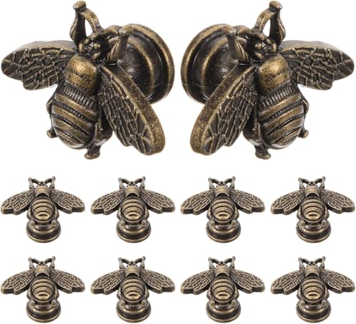 DOITOOL 10Pcs Vintage Gold Cabinet Knobs Decorative Metal Bee Shape Knobs Pull Handles Antique Dresser for Door Cabinet Drawer Home Furniture Handle