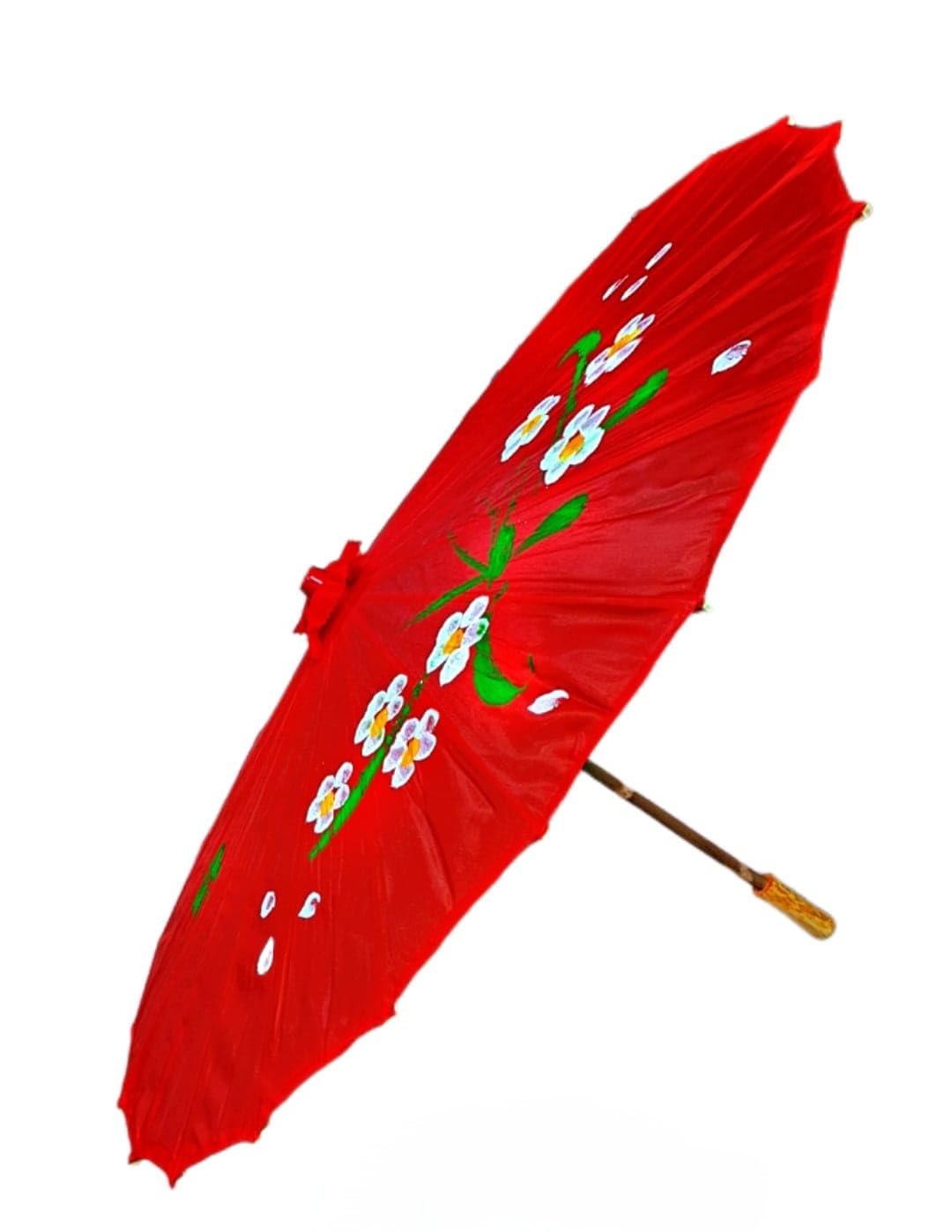 Japanese Dance Umbrella red color prop wooden with Hand-Painted White Floral Design, Bamboo Handle, Traditional Asian Decor-image-49