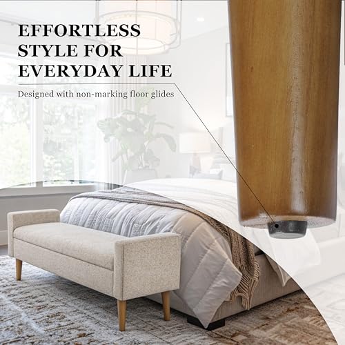 Image of HomePop Fulton 48 inch Storage Bench - Textured Cream Fabric