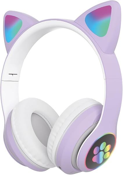 Sunix Wireless 5.0 Stereo Kedi Kulak Üstü Bluetooth Kulaklık Mor