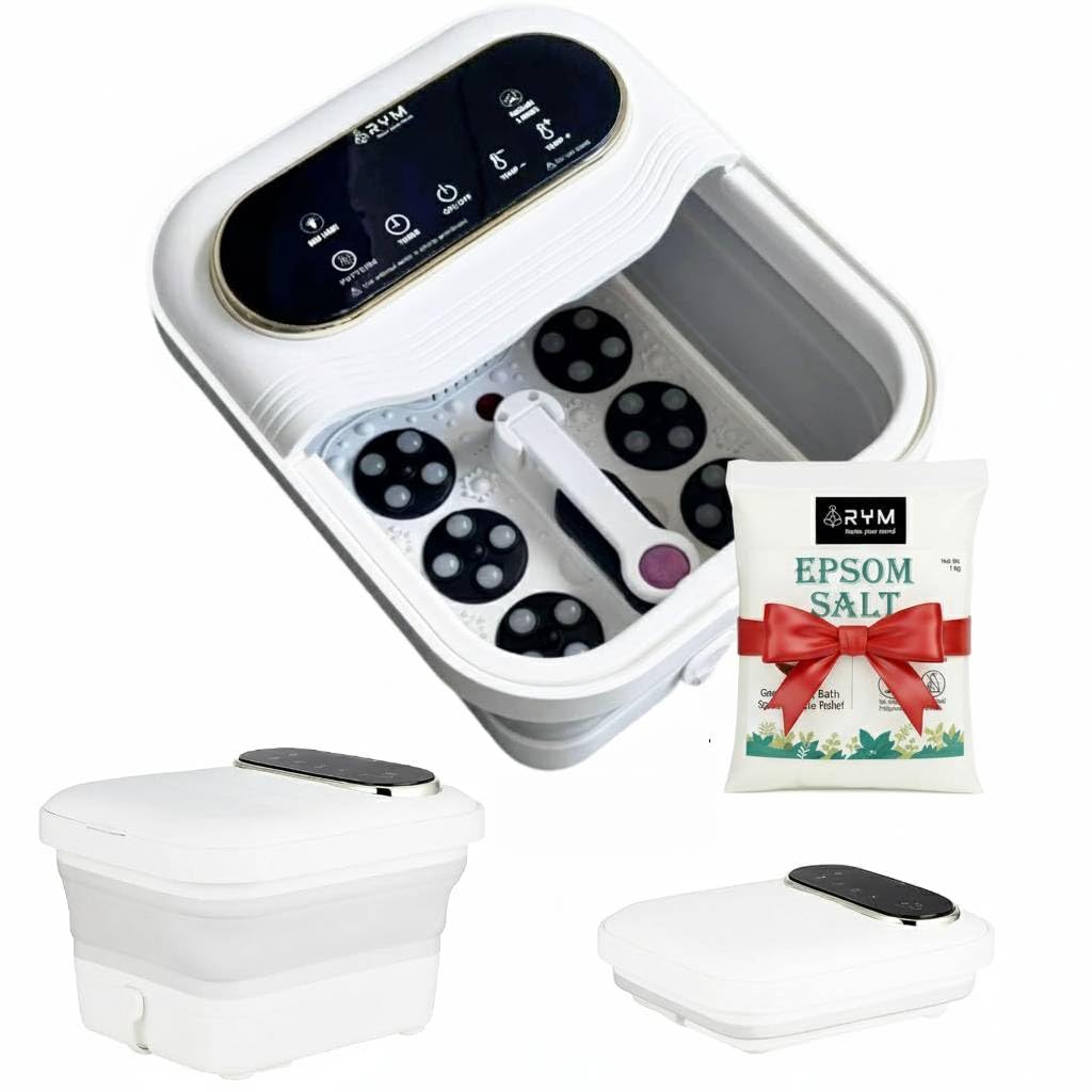 RYM Foldable Automatic Foot Spa Massager with Heating technology & Callus Remover – Pedicure tub with 6 Automatic Removable Rollers, Red Light, Digital Display, Adjustable Timer | Pain Relief, Foot Care & Relaxation|Wireless Remote Control | Free Epsom Salt, 1-Year Warranty | 500W