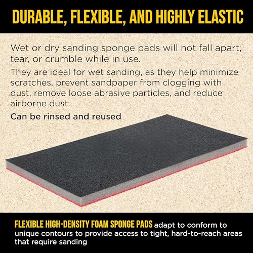 Dura-Gold 800 Grit 5\" x 2-3/4\" Sanding Sponges, Box of 20 - Performance Hook & Loop Wet or Dry Flexible Sandpaper Sponge Pads - for Hand Sanding Blocks, Palm Sanders - Polish Metal, Auto Paint, Wood - Thumbnail 5