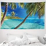 bild insel  ABAKUHAUS Ozean Wandteppich, Bild von Einer tropischen Insel Strand Thema der Palmen und klarem Meer drucken, aus Weiches Mikrofaser Stoff Wand Dekoration Für Schlafzimmer, 230 x 140 cm, Türkis Blau