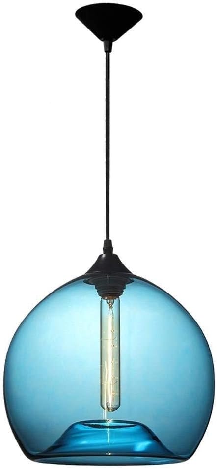 1-Light Adjustable Pendant Lamp Nordic Modern Glass Ceiling Pendant Lighting Hand Blown Blue Bubble Glass Ball Lampshade Hanging Lighting Dining Room Barn Warehouse Bar Kitchen Iron Metal Chandelier
