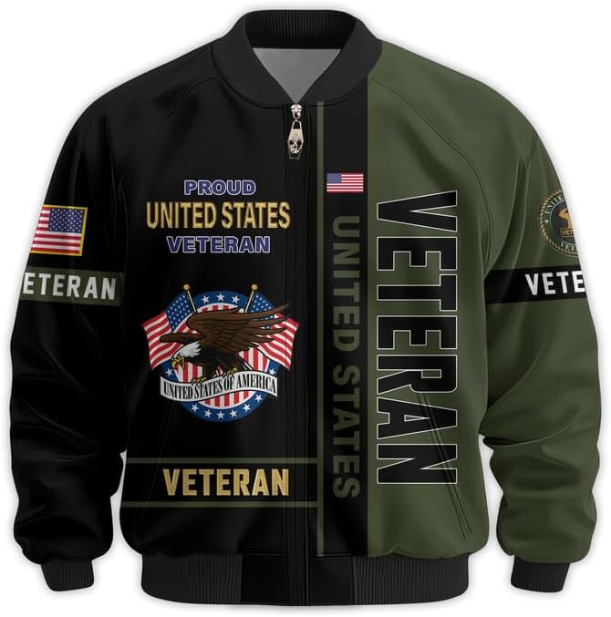 Veteran Bomber Jacket - Proud Men Military Jacket, Waterproof Coat, Veterans Day Gifts, Father's Day Gift