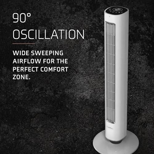 Image of Lasko Pinnacle 40 inch DC Tower Fan for Bedroom, Living Room, Home Office - 32 ft /s Airflow, 50 ft Distance, 90 Oscillation - AirSense, 12 Speeds, Night Light - Quiet 24 dBA - Remote, White