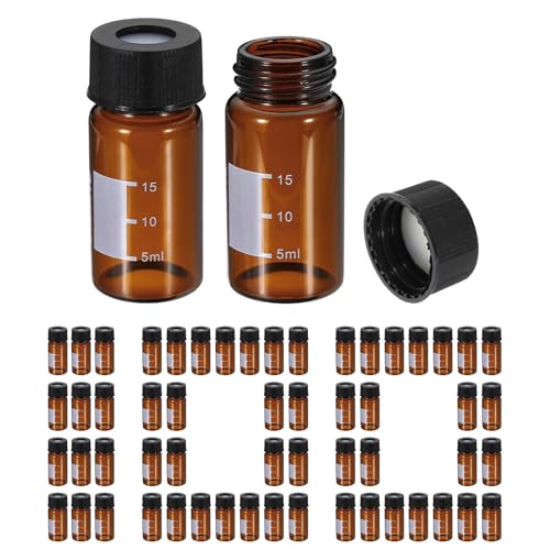 PATIKIL 20ml Autosampler Vial, 100 Pack HPLC/GC Vials 9-425 Lab Amber Vials Sample Vial Screw Cap Writing Patch White PTFE & Silicone Septa for LC Stamper
