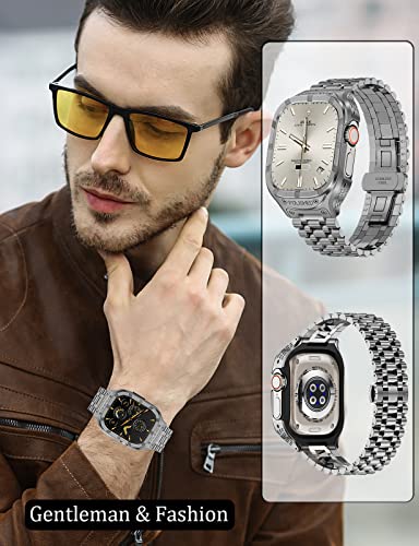 San Jeirie for Apple Watch Ultra Strap 49mm,Stainless Steel Apple Watch Ultra Band and Case,Rugged Metal Protective Bumper Cover with Military Soft TPU Case for Men iWatch Strap (Grey) - Image 3