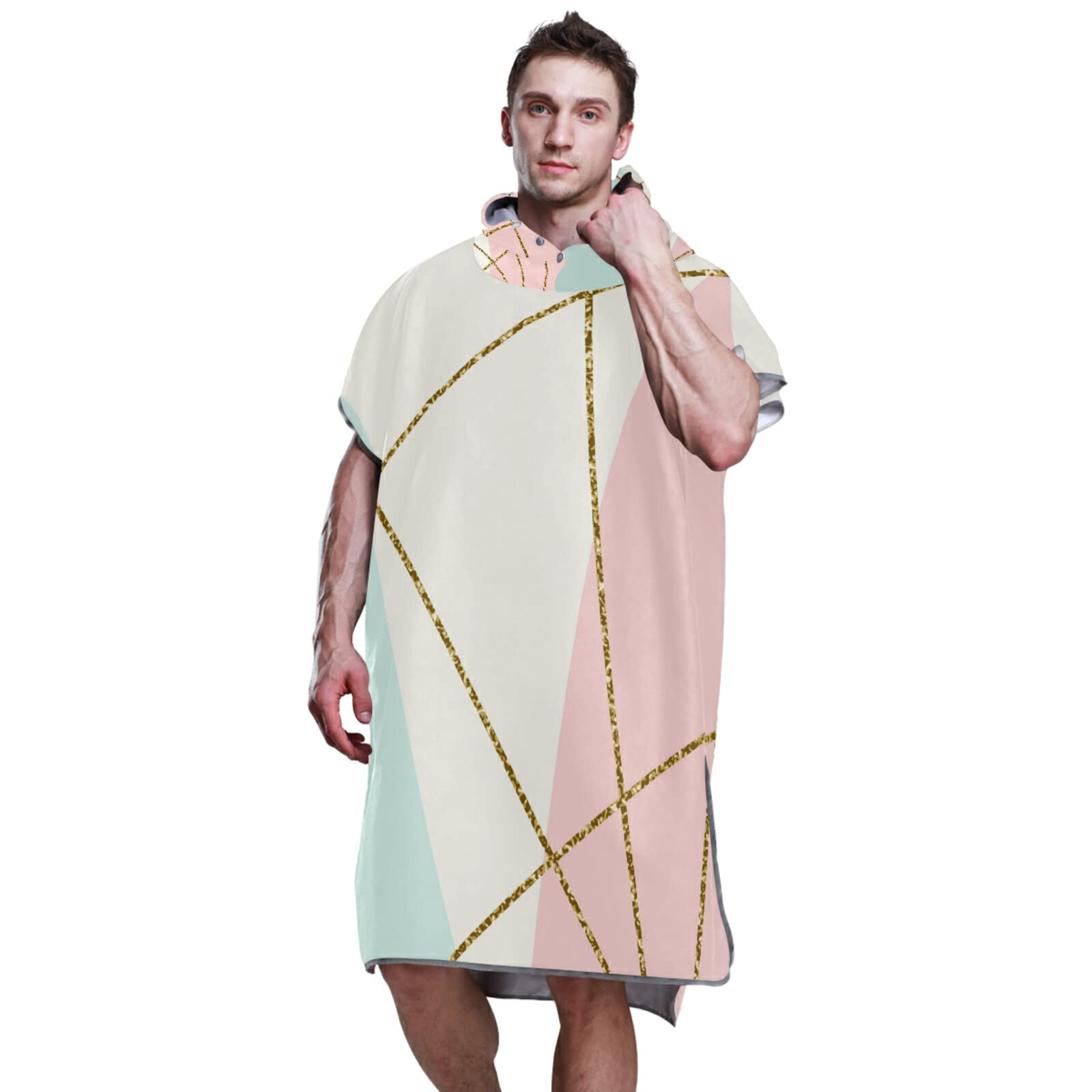 Surf-Poncho, Wickelmantel mit Kapuze und Tasche, schnelltrocknender Bademantel, Mikrofaser-Handtuch, Neoprenanzug für Bad, Strand, Outdoor, Gold, Glitzer, geometrisches Muster auf Türkis, Weiß, Rosa