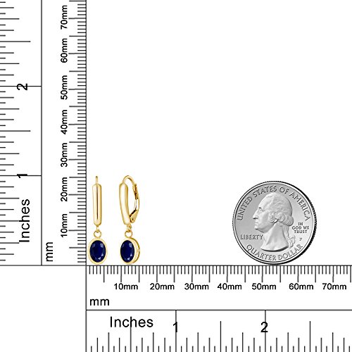 Gem Stone King 14K Yellow Gold Blue Sapphire Leverback Earrings For Women | 2.04 Cttw | Gemstone Birthstone | Oval 7X5MM3