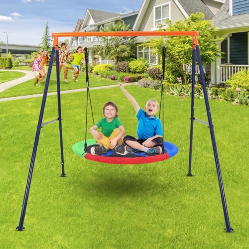 Outlane N0-LBHCUTLVLUGVERHLSNGLKPL7L 45 Inch Saucer Swing With Stand For Kids Outdoor, 440Lbs Saucer Swing Set With Heavy-Duty Metal A-Frame And Adjustable Ropes thumb #5