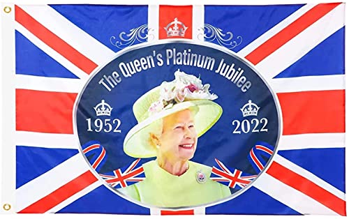 SHATCHI Large 5X3Ft Queens Platinum Jubilee Banner Poster Union Jack Flag Her Majesty 70th Anniversary British Party Decorations