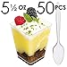 DLux 50 x 5.5 oz Mini Dessert Cups with Spoons, Square Large - Clear Plastic Parfait Appetizer Cup - Small Reusable Serving Bowl for Tasting Party Desserts Appetizers - With Recipe Ebook