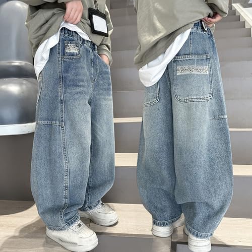 Boys Casual Pants Comfortable Denim Trousers Stylish Loose Fit Elastic Waist Streetwear for Kids Age 4-143