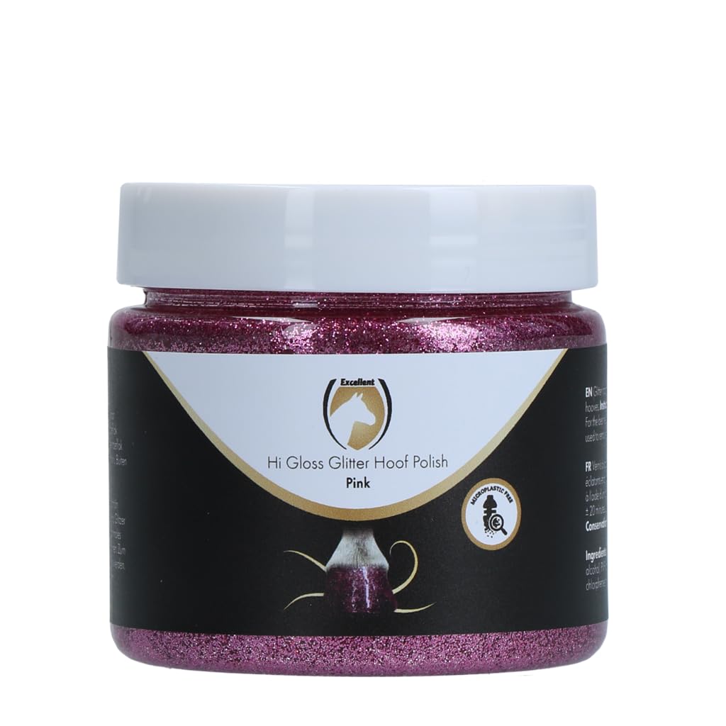 Holland Animal Care Hi Gloss Glitter Hoof Polish – Glitter per zoccoli e pellicce – Cura degli zoccoli – Idratante – Incluso pennello – Senza microplastica – 150 ml – Rosa