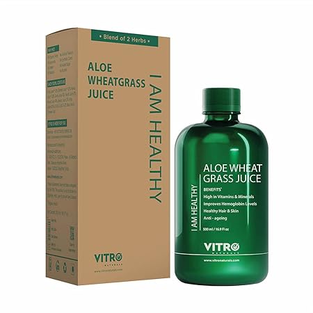 Vitro Aloe Wheat Grass Juice | Helps Maintain Healthy Weight | Promotes Digestion | Increases Red Blood Cells | Improves Body Energy Levels | High in Vitamins | No added sugar | I AM HEALTHY, 500ml