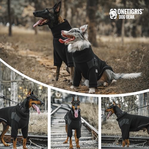 OneTigris Hundepullover, Hundemantel Fleece mit Beinschlaufe und Geschirrloch, Praktisch für die Ausscheidung, Rollkragen Strick Pullover, Recyceltes Polyester, Stretch Hundejacke, S, 8.5-12.5kg