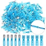 Hilitchi 100Pcs Nylon Heat Shrink Fully Insulated Female Male Spade Wire Electrical Crimp Terminal Quick Wiring Connector (Blue/16-14AWG)