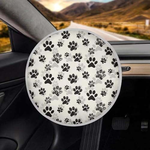 Image of Dog Paw Print Car Steering Wheel Sun Shade Cover Easy Installation Anti Heat Automotive Steering Wheel Heat Shield Cover Removable Automotive Accessories for Car Truck SUV