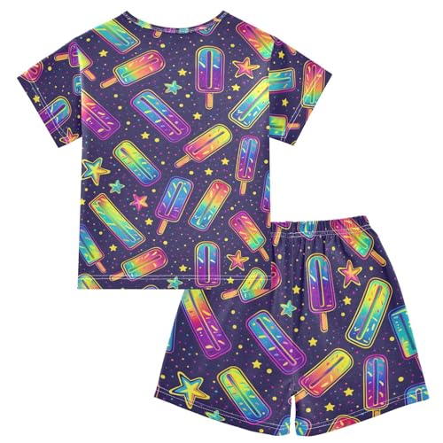 ALAZA Neon Star Ice Cream Pajamas Short Sleeve 2 Piece Sleepwear Top and Bottom Pajama Set Unisex2