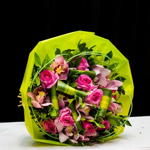 Image of Oasis Gift Wrapping Frosted Cellophane Roll For Multipurpose Hamper Packaging & Flower Bouquet Wrapping, 80cmx25mtr, 1 Roll (Lime Green)