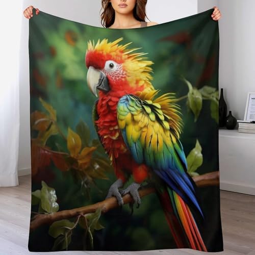Manta de loro suave y cálida para sofá de 180x200 cm con diseño de aves 2