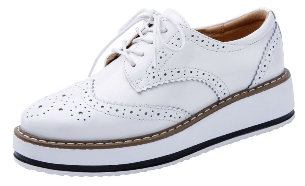 Derby Cuir Vernis Baskets Brogues Plateforme Chaussure Ville à Lacets Femme Grande Taille 39 40 41