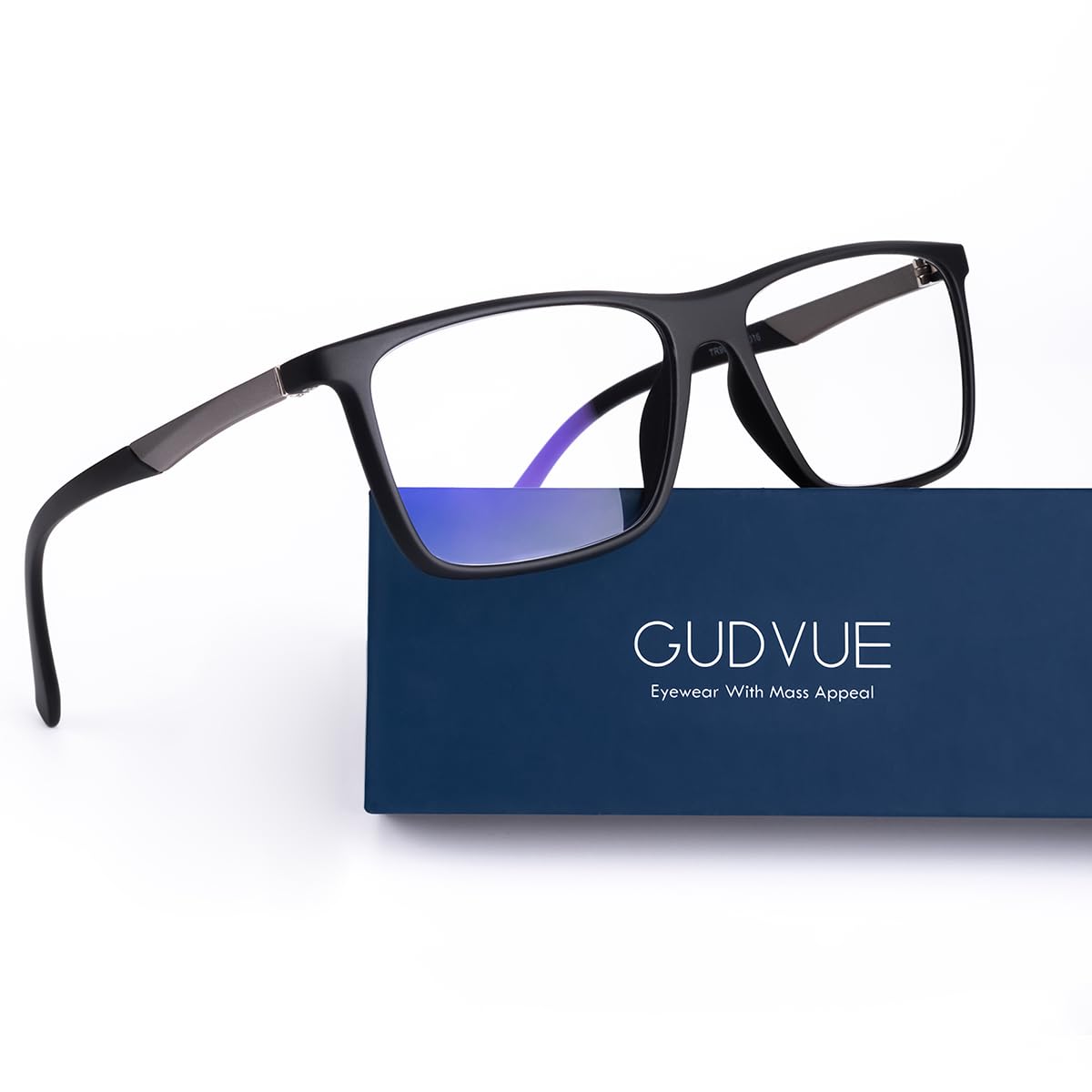 GUDVUE Mens Blue Light Glasses Rectangle Computer Glasses Gaming Glasses, Black/Gunmetal