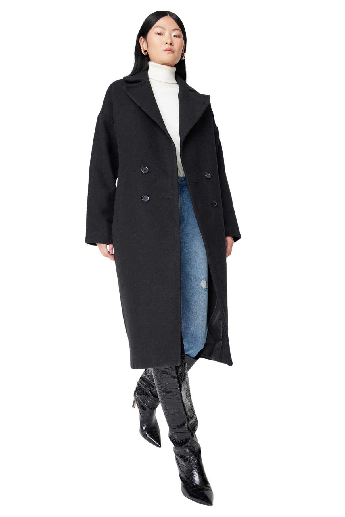 Trendyol Damen Schwarz Gerade Lange Ärmel Plus Size Mantel