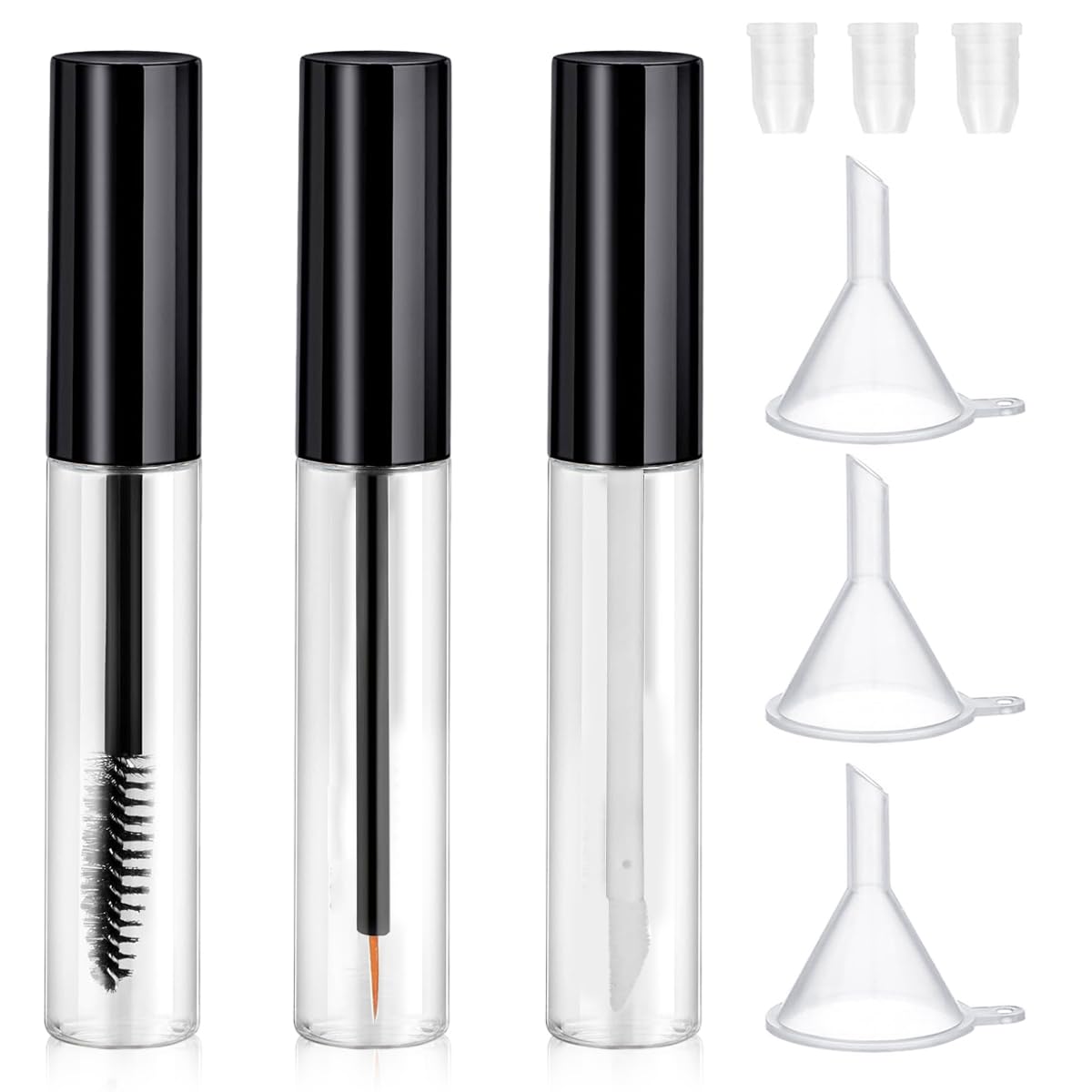 MAYCREATE® 3Pcs 10ML Empty Mascara Tube, Eyeliner Tube and Lip Gloss Tubes, Lip Gloss Tubes with Wand, Eyeliner Tube with Rubber Inserts and Funnels, Airless Pump Bottles Travel Foundation Container-image-41