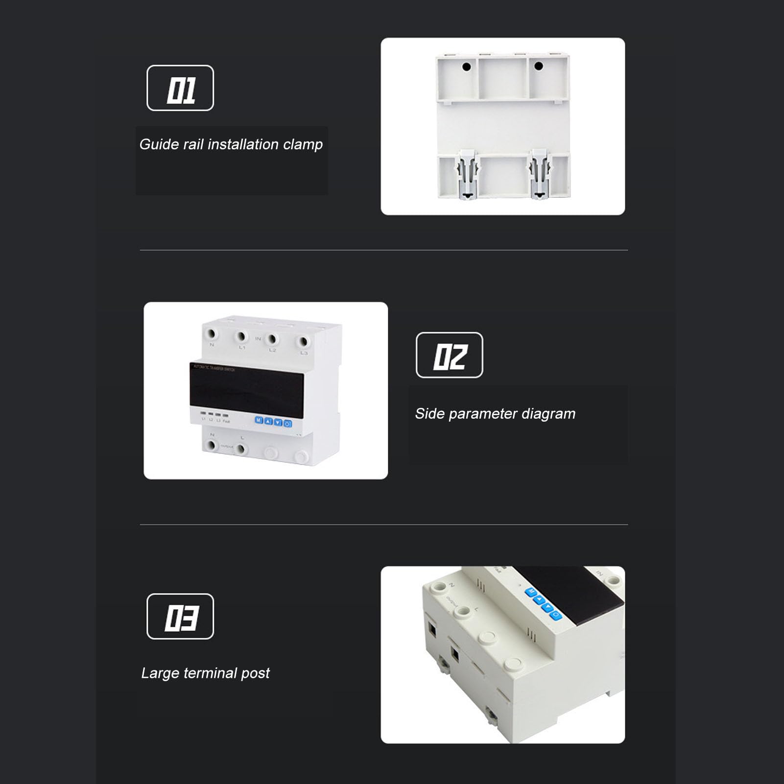 Automatischer Übertragungsschalter, 63A 4P 3PH Überstromüberspannung Unterspannung Beschützer ATS Einstellbarer LED -LED -Anzeige für Generatorwechselrichter